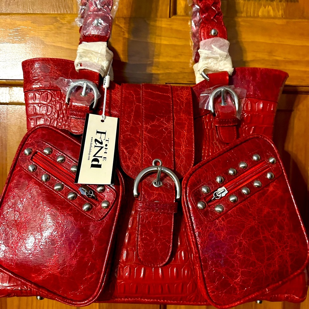Red leather purse from The Find.